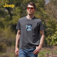 吉普（JEEP）t恤男夏季2025新款薄款透氣圓領(lǐng)體恤衫百搭休閑印花T恤上衣 深灰色489 XL（145-160斤）