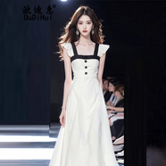 歐迪惠（Oudihui）方領(lǐng)連衣裙女裝夏季2025年新款法式裙子女中長(cháng)款名媛氣質(zhì)顯瘦衣服 白色 2XL