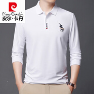 皮爾卡丹（pierre cardin）高檔男士純棉長袖t恤翻領(lǐng)polo衫高端刺繡上衣秋季寬松打底衫潮T A3162長袖白色 M 建議120斤以內(nèi)
