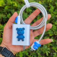 華為nova13 13pro 12 pro 12ultra數(shù)據(jù)線保護套100w充電器纏繞繩 深藍星空暴力熊+全包卡通套+銀線