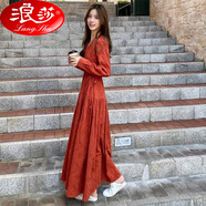 浪莎2025年新款高個(gè)子秋季超長(zhǎng)款連衣裙女腳踝氣質(zhì)拖地長(zhǎng)裙子 紅色 M 100-110斤