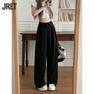 JRET翻領(lǐng)設(shè)計(jì)感西裝褲女夏秋韓版2025新款高腰闊腿直筒長(zhǎng)褲子女休閑 黑色[款] 常規(guī) L 建議[105-120斤]