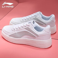 李寧（LI-NING）女板鞋休閑鞋子女士秋冬季小白鞋輕便百搭潮流增高防滑學(xué)生旅游鞋 標(biāo)準(zhǔn)白/微晶灰 35.5 (內(nèi)長220)