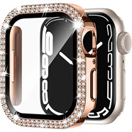 迪瀟適用applewatch鉆石手表殼一體殼膜蘋(píng)果ultra手表帶保護(hù)殼水鉆s8帶閃鉆s9鑲鉆se套iwatch保護(hù)膜女 雙排鉆 亮玫瑰金 殼膜一體 iWatch SE2/S6/S5/S4/SE 44
