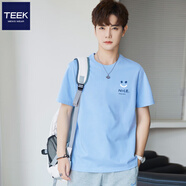 TEEK簡(jiǎn)約夏季短袖綠色t恤男生上衣服 2025夏季青少年印花男裝休閑體恤 HSP29天藍(lán)色 XL