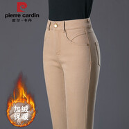 皮爾卡丹純棉牛仔褲女彈力春秋冬加絨褲子黑色休閑直筒中年煙管長(cháng)褲卡其色 加絨-卡其色 3XL /31 (體重130-140)