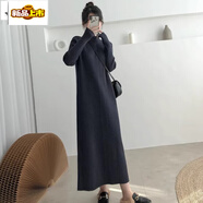 初徑200斤 秋冬中長(cháng)款毛衣裙女過(guò)膝半高領(lǐng)打底內搭黑色針織連衣裙寬2 黑色 105長(cháng) M 95-115斤