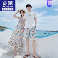 羅蒙（ROMON）三亞海邊蜜月度假旅游沙灘情侶夏裝一男一女套裝裙子短袖短褲衣服 6655# 男套裝【上衣+褲子】XXL