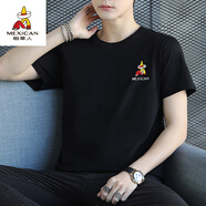 稻草人刺繡T恤男夏季短袖t恤純棉新疆長絨棉圓領(lǐng)繡標(biāo)男裝體恤 黑色【繡標(biāo)單件純棉】 L/170/115【100-120斤】