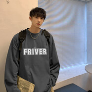 欣垚美式長(cháng)袖t恤打底男秋季新款潮牌痞帥字母服裝服飾5折券 深灰色 M 105-120斤