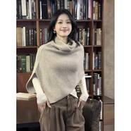 京噶套頭披肩肩斗篷法式慵懶風高領(lǐng)針織披肩斗篷毛衣女秋冬季外搭不規(guī) 杏色【軟糯奶fufu/韓系chic溫柔 M