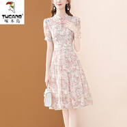 啄木鳥(niǎo)冰絲高端女裝連衣裙知性優(yōu)雅氣質(zhì)旗袍女夏季2025新款收腰裙子 花色 L 建議105-115斤