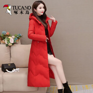啄木鳥時(shí)尚高端羽絨棉服女中長(zhǎng)款2025新款冬季韓版收腰加厚過膝棉衣外套 紅色 M