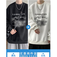 貓霓長(cháng)袖T恤男秋冬季圓領(lǐng)打底衫衣服男女情侶青少年寬松加絨衛上衣 黑色+白色【兩件裝】 XL 【建議體重115-145斤左右】