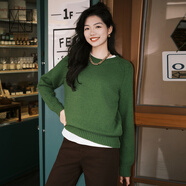 美洋（MEIYANG）三色彩虹毛衣粗針綿羊毛混紡多巴胺元氣圓領(lǐng)針織衫時(shí)尚新款上衣女 綠色 L