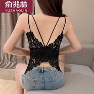 俞兆林美背蝴蝶性感蕾絲吊帶女士背心外穿內搭帶胸墊修身打底漏背背心  7110（黑色1件） 加大碼（130-160斤）