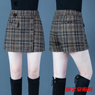 瑪菲萱呢短褲女秋冬新款高腰外穿寬松百搭短褲秋冬款女外穿新款高腰 格紋-休閑短褲女 2XL -休閑短褲女