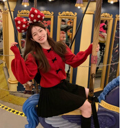 莉紗芙特 2025年春秋季新款針織衫女士裝紅色毛衣外套打底內搭洋氣可外穿 圣誕紅蝴蝶結毛衣 均碼 （建議：85-135斤）