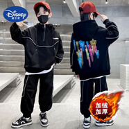 迪士尼（Disney）男童春裝套裝春秋季衛衣中大兒童男孩冬款加絨加厚大童男裝帥氣潮 流星加厚款黑色 加絨 150 身高145cm/體重70斤