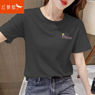 紅蜻蜓 短袖t恤女2025新款韓版女裝純棉T恤女顯瘦春夏裝打底上衣潮小衫 煙灰色 L