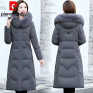 皮爾卡丹（pierre cardin）羽絨棉服女2024新款冬季長(cháng)款過(guò)膝加厚刺繡棉衣韓版修身棉襖外套女 灰色 2XL 115斤-130斤
