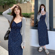 凌卡戚搭配一整套氣質(zhì)溫柔韓版顯瘦碎花連衣裙女開(kāi)衫吊帶長(cháng)裙兩件套 主圖款 2XL