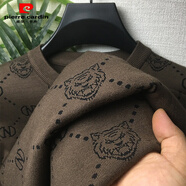 皮爾卡丹（pierre cardin）虎頭圓領(lǐng)大碼短袖毛衣男秋冬胖子加肥加大寬松半袖線(xiàn)衣針織衫 棕色 XL