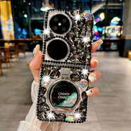 華為（HUAWEI）適用華為pocket2手機殼新款p50pockets折疊屏帶掛繩鉆女保護殼套 黑色全鉆【香水支架】送掛繩 華為p50pocket