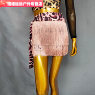 雙魚(yú)兔拉丁舞圍裙女流蘇裙新款成人摩登舞臀巾恰恰舞蹈裙倫巴國標半身裙 粉豹紋短款 均碼