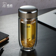 希諾（heenoor） 抗菌玻璃杯雙層加厚隔熱男女士高檔帶濾網(wǎng)茶杯車(chē)載便攜水杯 XN-1925 中閃銀灰335ml