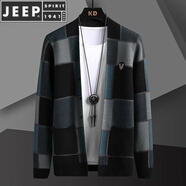 JEEP SPIRIT開衫毛衣男士春秋季新款格子毛線衣服潮流休閑針織衫男秋裝 803灰色 M 推薦【90-110斤】