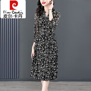 皮爾卡丹（pierre cardin）碎花時尚貴婦人連衣裙女2025春夏秋新款氣質(zhì)名媛v領(lǐng)長袖雪紡裙子 花色 M (90-100斤)