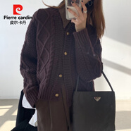 燕潯復(fù)古麻花慵懶風(fēng)加厚毛衣開衫女短款秋冬寬松外穿洋氣針織衫女外套 深栗色 均碼 適合80-135斤