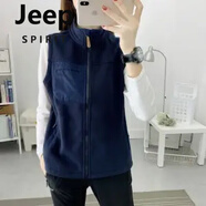 JEEP SPIRIT戶(hù)外雙面搖粒絨馬甲無(wú)袖外套休閑坎肩冬抓絨衣保暖背心口袋加厚 3537女深藍 3XL