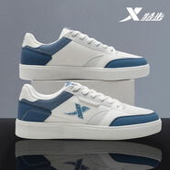 特步板鞋男鞋子秋季潮流皮網(wǎng)面透氣休閑運動(dòng)鞋軟彈輕便防滑耐磨減震鞋 帆白/復古藍/灰黛藍7027 39