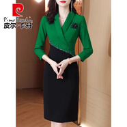皮爾卡丹高端精致連衣裙2025新款女春秋季包臀晚禮服裙高級感職業(yè)氣質(zhì)裙子 綠色 4XL 【145-160斤】