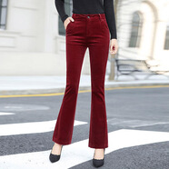 韓依索絲燈芯絨女褲高腰微喇褲女士休閑褲2025秋裝新款女裝顯瘦褲子女 酒紅春秋款 26
