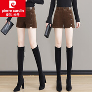 皮爾卡丹（pierre cardin）燈芯絨短褲女秋冬2025新款高腰顯瘦直筒寬松條絨外穿靴褲女裝冬季 咖色 26S