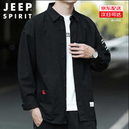 JEEP SPIRIT吉普外穿襯衫男百搭純色韓版長(cháng)袖男七分袖夏季休閑上衣男襯衣工裝 黑色8823（長(cháng)袖） XL