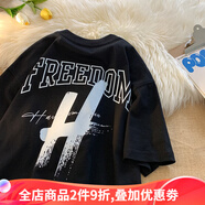 侯七爺（HOUQIYE）夏季短袖t恤男士重磅純棉青少年簡(jiǎn)約潮流痞帥寬松休閑半截袖體恤 黑色 M