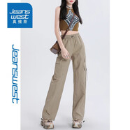真維斯（Jeanswest）美式粉色工裝褲女秋冬新款潮流高腰寬松闊腿束腳休閑褲子女 卡其色(長(zhǎng)褲） L