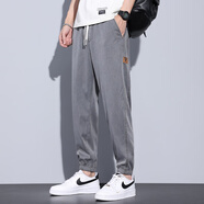 末真（MOZHEN）天絲牛仔褲男士2024夏季薄款寬松束腳冰絲休閑運動(dòng)哈倫九分褲子男 越218218灰色 L 105125斤