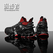 漫步者跑步鞋男軟底回彈休閑運動(dòng)鞋減震夏季透氣網(wǎng)面炫酷襪子口刀鋒潮鞋 黑色-2412 39