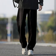 至濤 褲子男夏季牛仔褲直筒寬松薄款復古闊腿美式高街復古休閑長褲子 黑（皮帶款） 2XL ( 建議130-150斤可穿 )