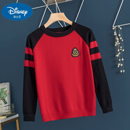 迪士尼兒童羊毛衫男童毛衣春秋薄款針織衫男孩打底長(zhǎng)袖圓領(lǐng)條紋百搭新款 紅色 170 身高160-165CM