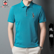 AEMAPEAEMAPE蘋(píng)果短袖T恤男純棉翻領(lǐng)POLO半袖汗衫休閑有領(lǐng)全棉刺繡男裝 湖藍色 L/175(50)