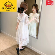 G.DUCKKIDS女童連衣裙夏裝2022新款夏季長(zhǎng)裙兒童超仙公主裙過膝女孩白紗裙子 白色蕾絲裙 120cm(120碼建議身高110左右)