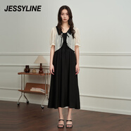 JESSYLINE杰茜萊2024夏季新款氣質(zhì)襯衫黑色吊帶連衣裙時尚套裝女 商場同款 黑間米 XS/155