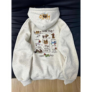燦圖小狗刺繡連帽衛(wèi)衣女春秋季保暖長袖上衣服美式高級感小個子外套潮 白灰色常規(guī) L 【建議100斤到120斤】