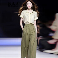 歐迪惠（Oudihui）2025年新款休閑褲女夏季搭配一整套松弛感棉麻襯衫闊腿褲子女套裝 圖片色套裝 XL